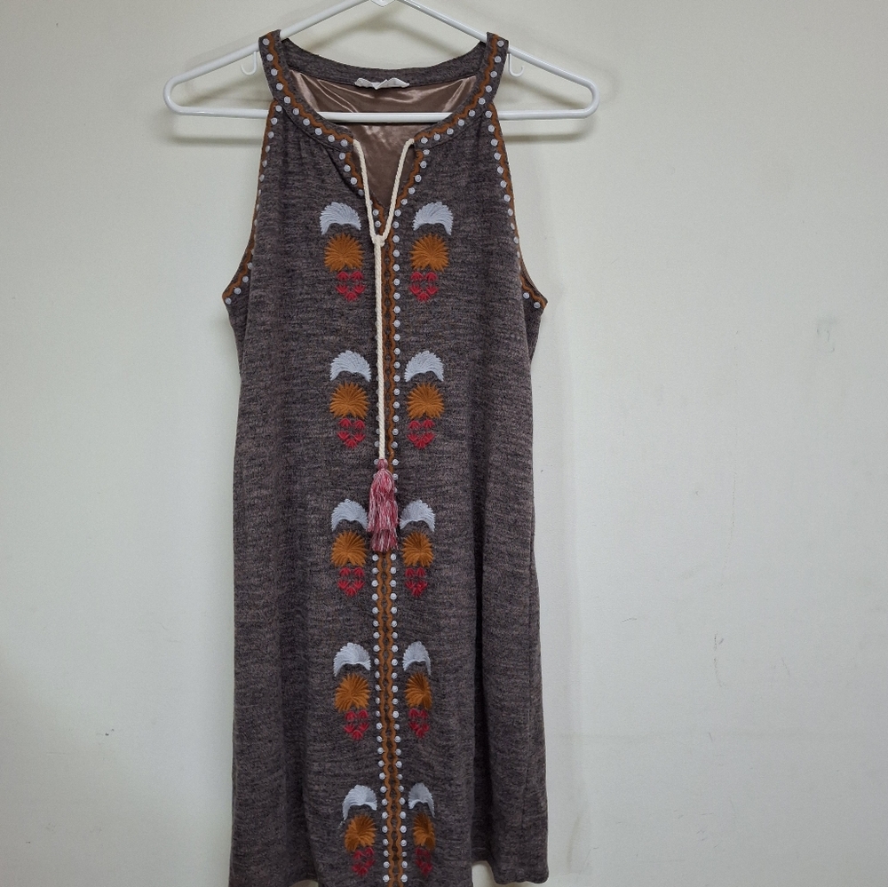 THML Boho Hippie Festival Sleeveless Embroidered Dress